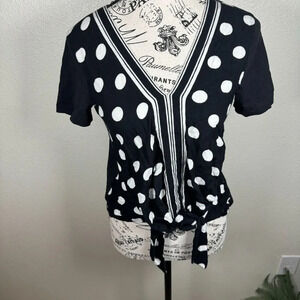 Anthropologie Akemi + Kin Tie Detail Black/White Polka Dot Short Slv Blouse XS